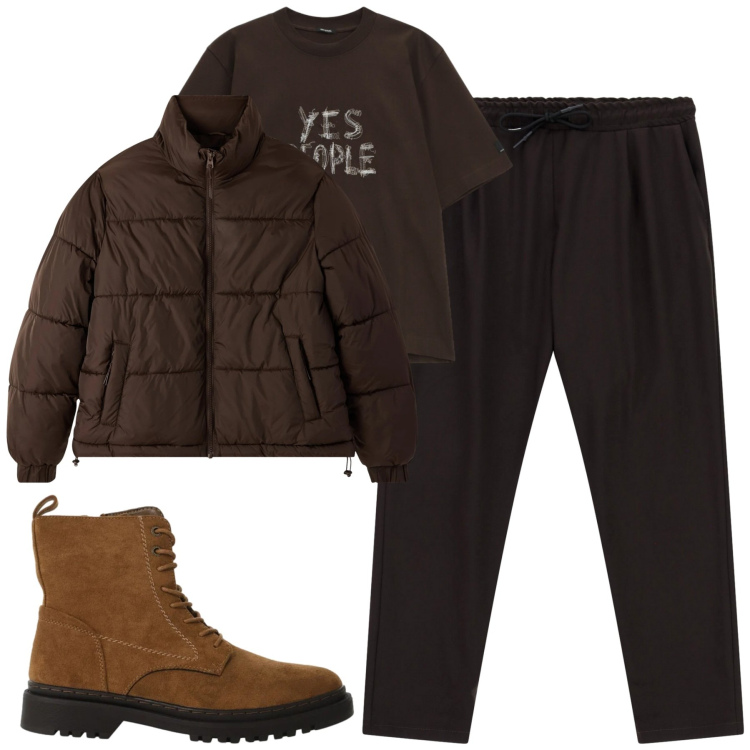 Outfit uomo - A shade of Brown. Stile Casual per Tutti i giorni. Abbinamento con bomber, pantaloni, t-shirt, anfibi.