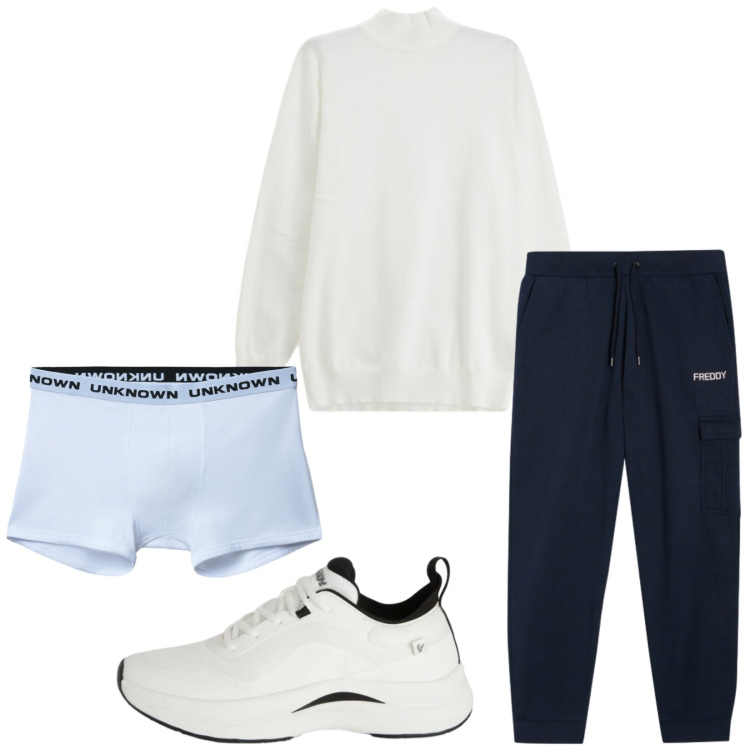 Outfit uomo - Total look #2329057. Stile Casual per Tutti i giorni. Abbinamento con maglieria, boxer, pantaloni cargo, sneakers.