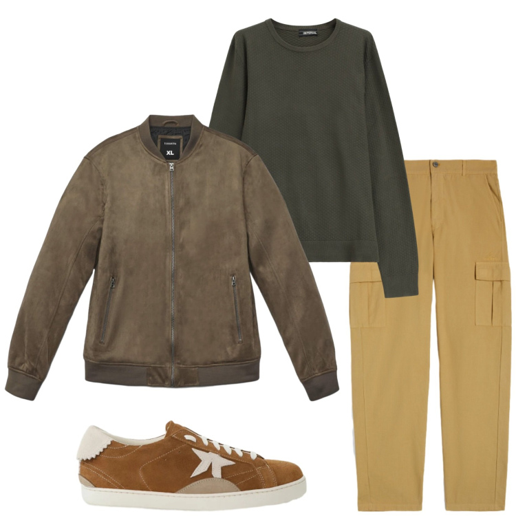 Outfit uomo - Total look #2329059. Stile Urban per Tutti i giorni. Abbinamento con giacche, maglieria, sneakers, pantaloni cargo.