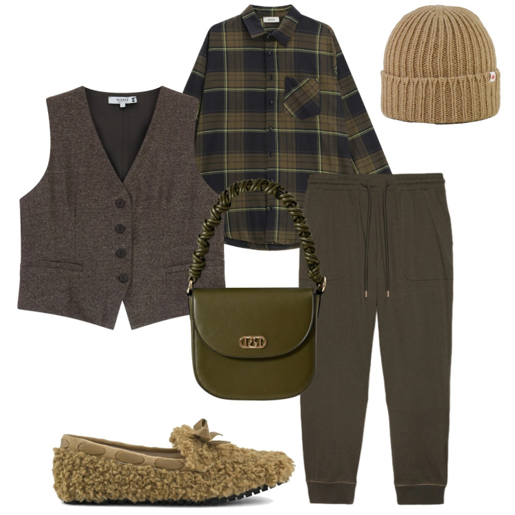 Outfit donna - Total look #2329069. Stile Casual per Tutti i giorni. Abbinamento con camicie, borse a mano, gilet, cappelli, mocassini, pantaloni.