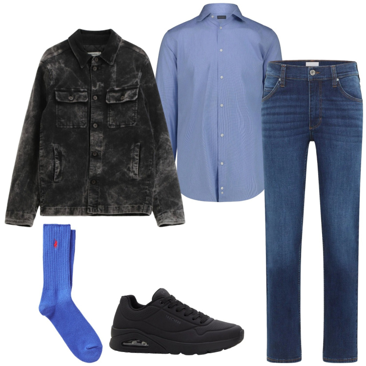 Outfit uomo - Total look #2329071. Stile Urban per Tutti i giorni. Abbinamento con sneakers, jeans dritti, cappotti, calzini, camicie.