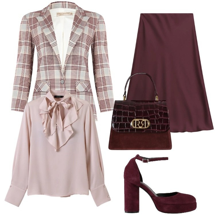 Outfit donna - Total look #2329082. Stile Chic per Cerimonia. Abbinamento con décolleté, gonne longuette, blazer, borse a mano, bluse.