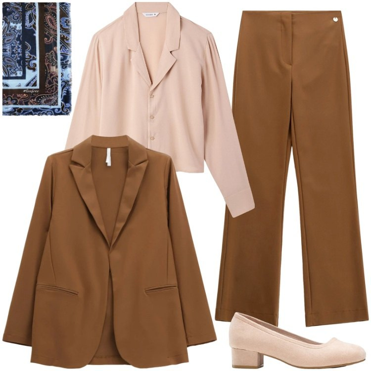 Outfit donna - Total look #2329094. Stile Chic per Ufficio. Abbinamento con décolleté, camicie, pantaloni, blazer, foulard.