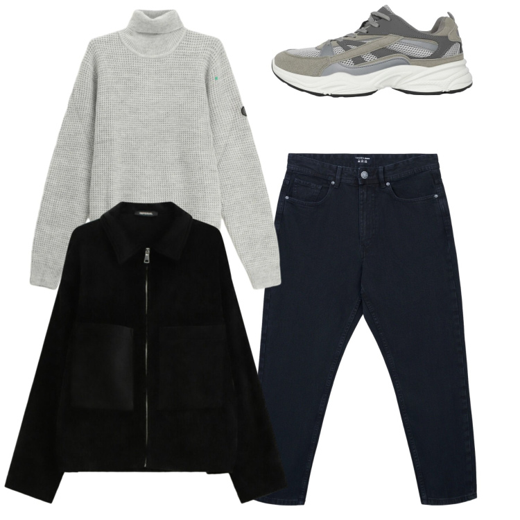 Outfit uomo - Total look. Stile Urban per Tutti i giorni. Abbinamento con sneakers, jeans, maglieria, cappotti.