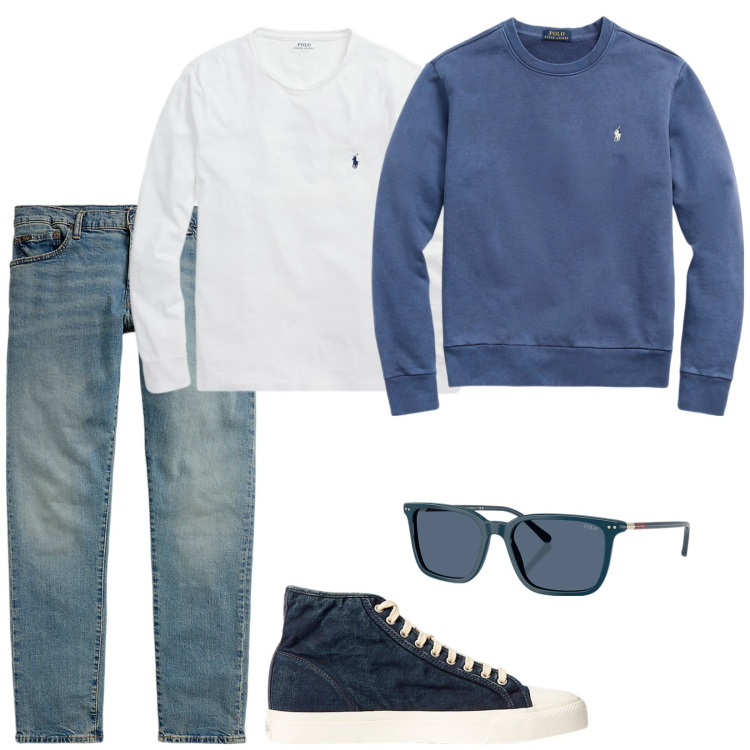 Outfit uomo - Basic but cool. Stile Casual per Tutti i giorni. Abbinamento con sneakers, felpe, occhiali da sole, jeans, t-shirt.