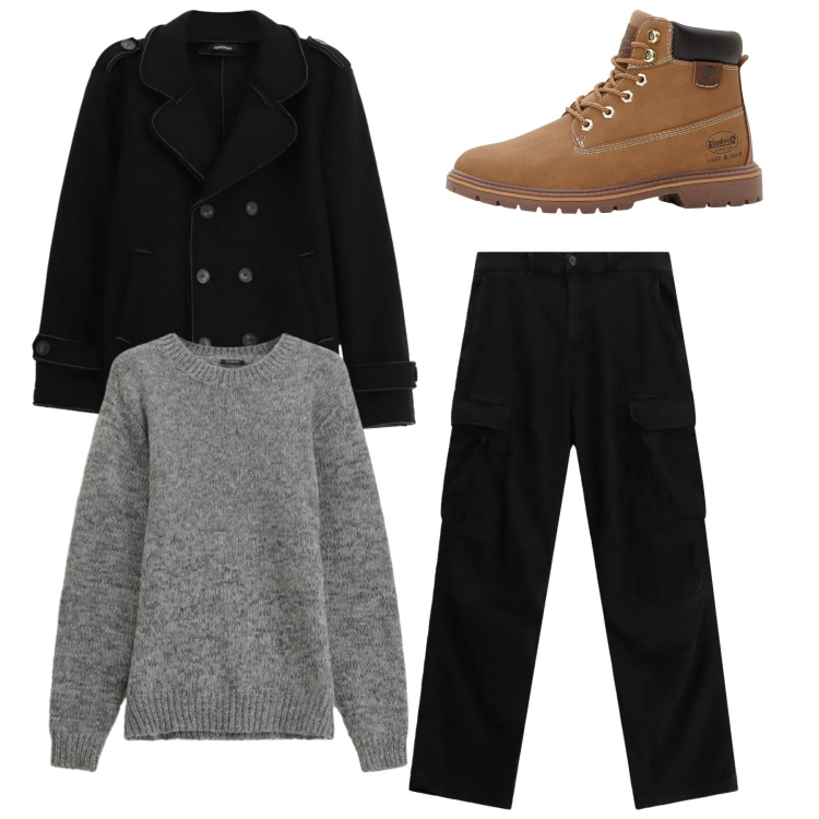 Outfit uomo - Total look caban. Stile Casual per Tutti i giorni. Abbinamento con stivali e stivaletti, pantaloni cargo, cappotti, maglieria.