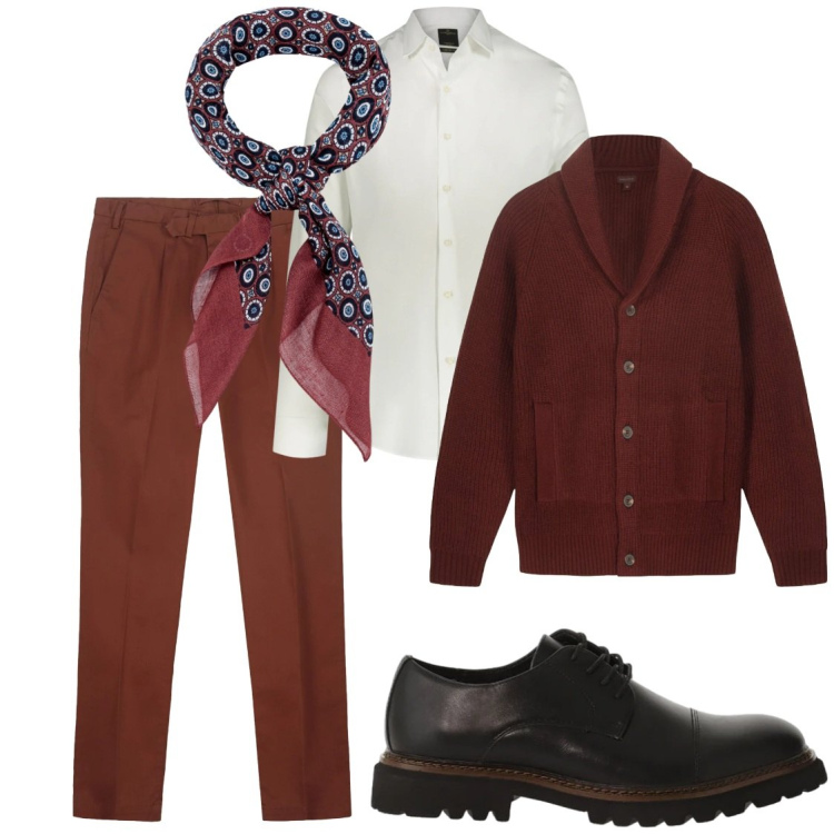 Outfit uomo - Cardigan. Stile Trendy per Tutti i giorni. Abbinamento con scarpe stringate, camicie, pantaloni, sciarpe e foulard, cardigans.