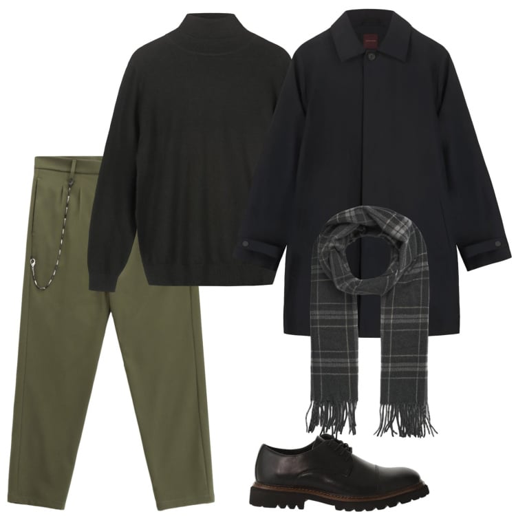 Outfit uomo - Lo stile di Paolo. Stile Trendy per Tutti i giorni. Abbinamento con sciarpe, pantaloni, scarpe stringate, maglieria, parka.