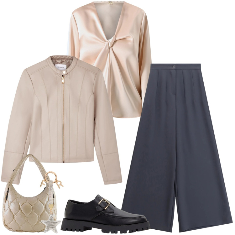 Outfit donna - Per ogni occasione. Stile Casual per Ufficio. Abbinamento con mocassini, pantaloni a palazzo, giacche, bluse, borse tote, portachiavi.