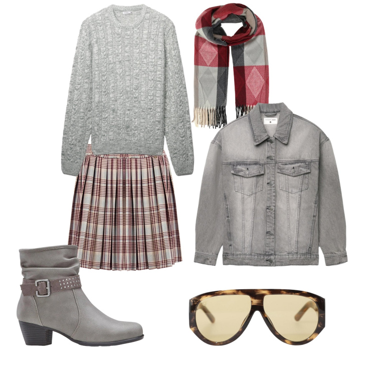 Outfit donna - Domenica di marzo con il sole. Stile Urban per Tutti i giorni. Abbinamento con stivaletti, occhiali da sole, minigonne, pullovers, cappotti, sciarpe.