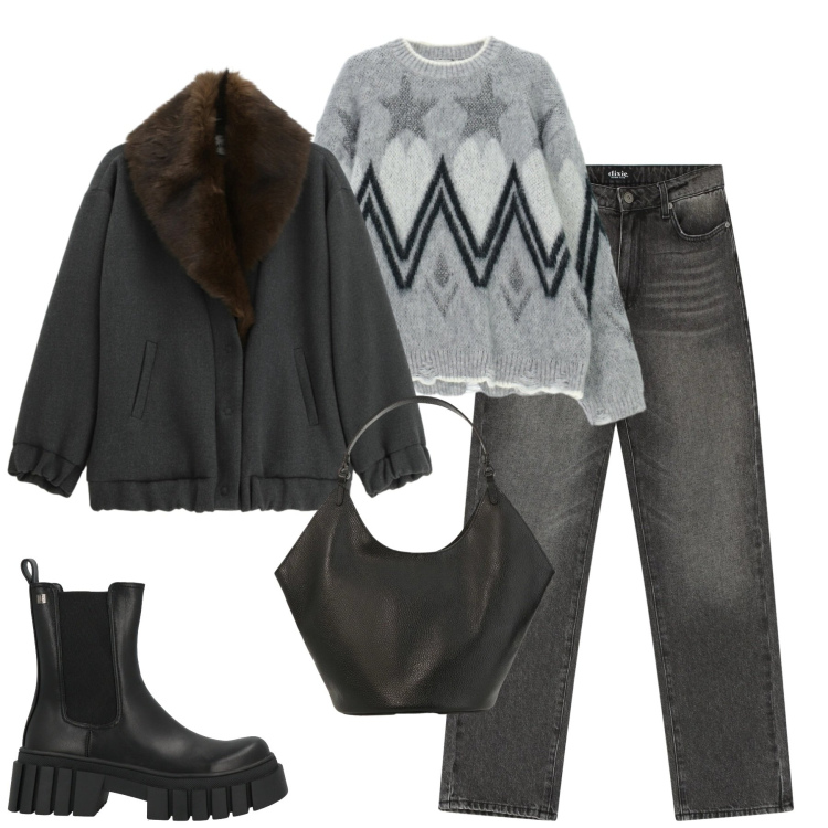 Outfit donna - Febbraio. Stile Casual chic per Tutti i giorni. Abbinamento con stivaletti, maglieria, cappotti, jeans dritti, borse a spalla.