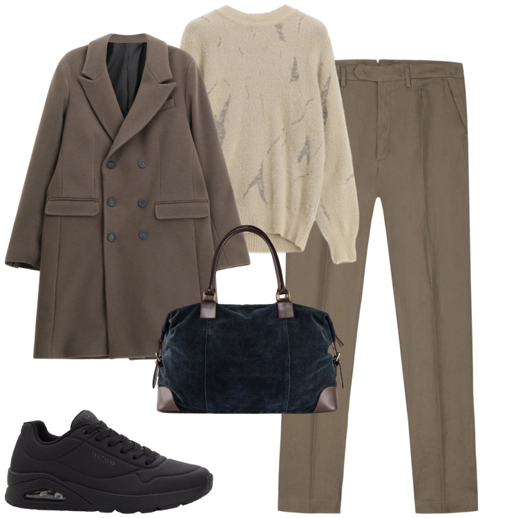 Outfit uomo - Urban vibes. Stile Urban per Tutti i giorni. Abbinamento con sneakers, cappotti, maglieria, pantaloni, borse sportive.