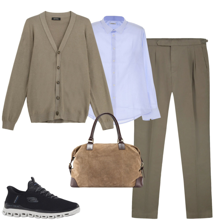 Outfit uomo - Urban vibes. Stile Urban per Tutti i giorni. Abbinamento con sneakers, cardigans, camicie, borse sportive, pantaloni.