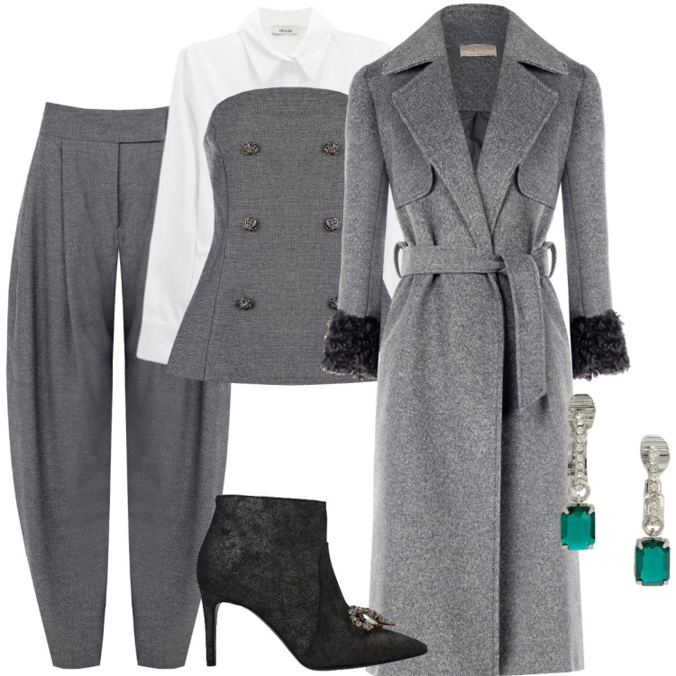 Outfit donna - Uno stile senza tempo. Stile Chic per Tutti i giorni. Abbinamento con stivaletti, camicie, pantaloni, top, cappotti, orecchini.