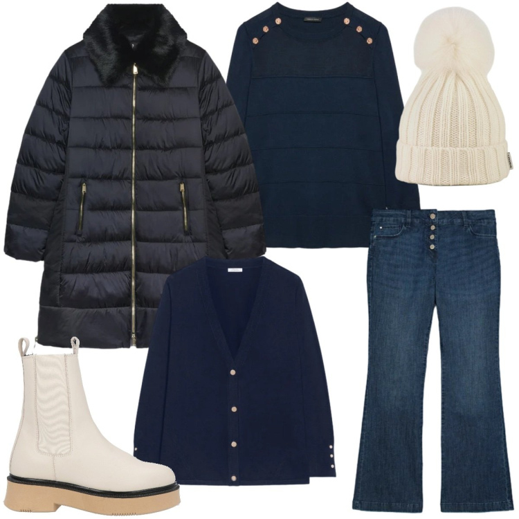Outfit donna - Chunky boots avorio. Stile Basic per Ufficio. Abbinamento con stivaletti, berretti, maglieria, cardigans, jeans, piumini.