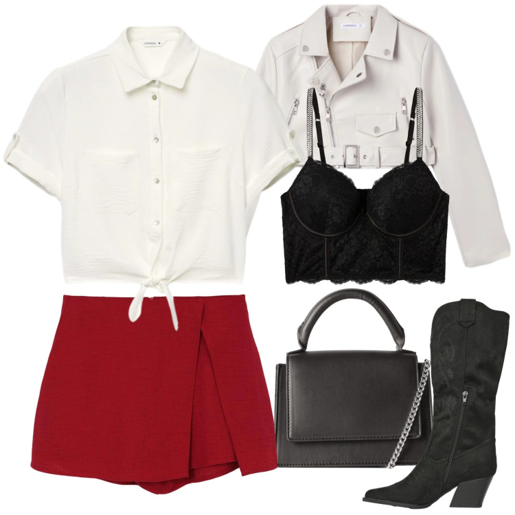 Outfit donna - Love Rock. Stile Rock per Serata fuori. Abbinamento con borse a tracolla, bralette, giacche, stivali, camicie a manica corta, gonne.