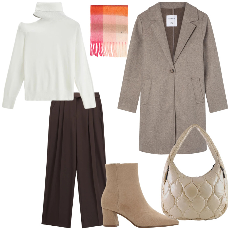 Outfit donna - Minimal. Stile Minimal per Tutti i giorni. Abbinamento con stivaletti, pantaloni, maglieria, sciarpe, cappotti, borse tote.