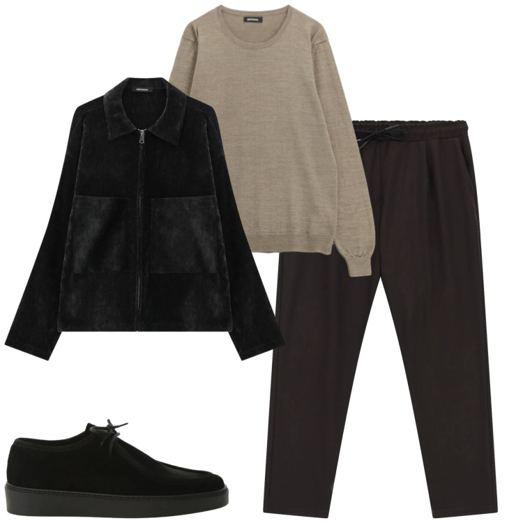 Outfit uomo - Total look #2329230. Stile Urban per Tutti i giorni. Abbinamento con pantaloni, maglieria, cappotti, scarpe stringate.