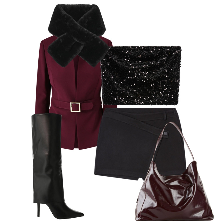 Outfit donna - San Valentino.... trendy&glam.. Stile Trendy per Serata fuori. Abbinamento con shopping bag, stivali, blazer, sciarpe, minigonne, top.