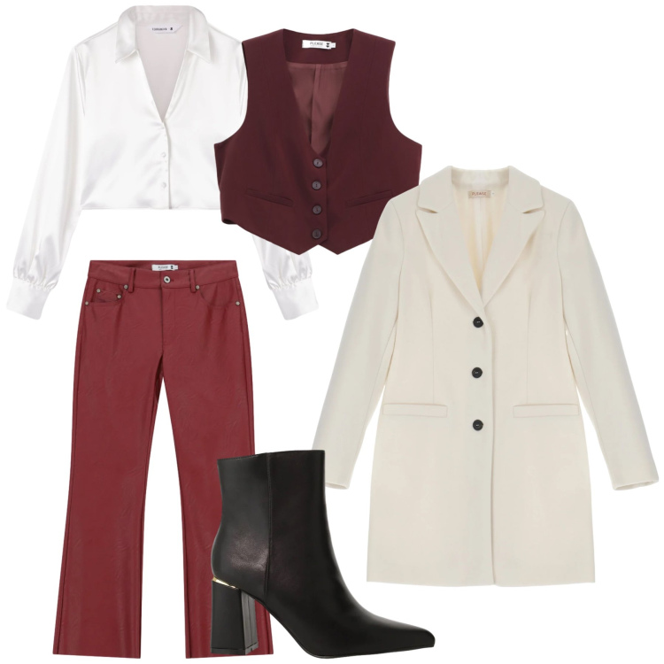 Outfit donna - Total look #2329242. Stile Casual chic per Tutti i giorni. Abbinamento con stivaletti, camicie, cappotti, gilet, pantaloni.