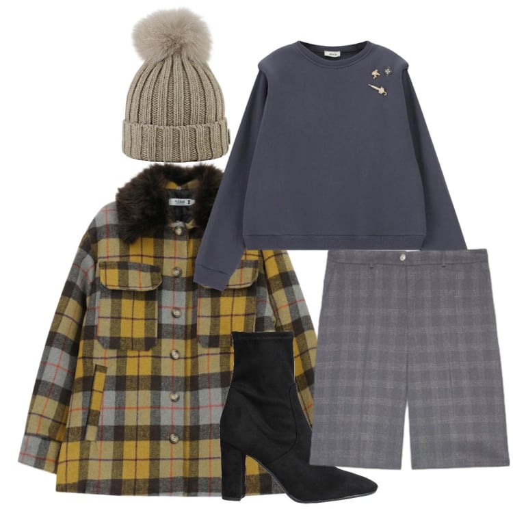 Outfit donna - Felpa e varie tonalità di grigio. Stile Sporty chic per Tutti i giorni. Abbinamento con stivaletti, cappotti, felpe, berretti, bermuda.