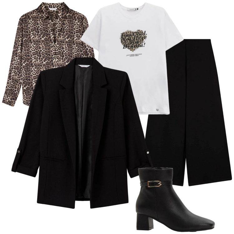 Outfit donna - Total look #2329283. Stile Urban per Serata fuori. Abbinamento con stivaletti, pantaloni culotte, blazer, camicie, t-shirt.