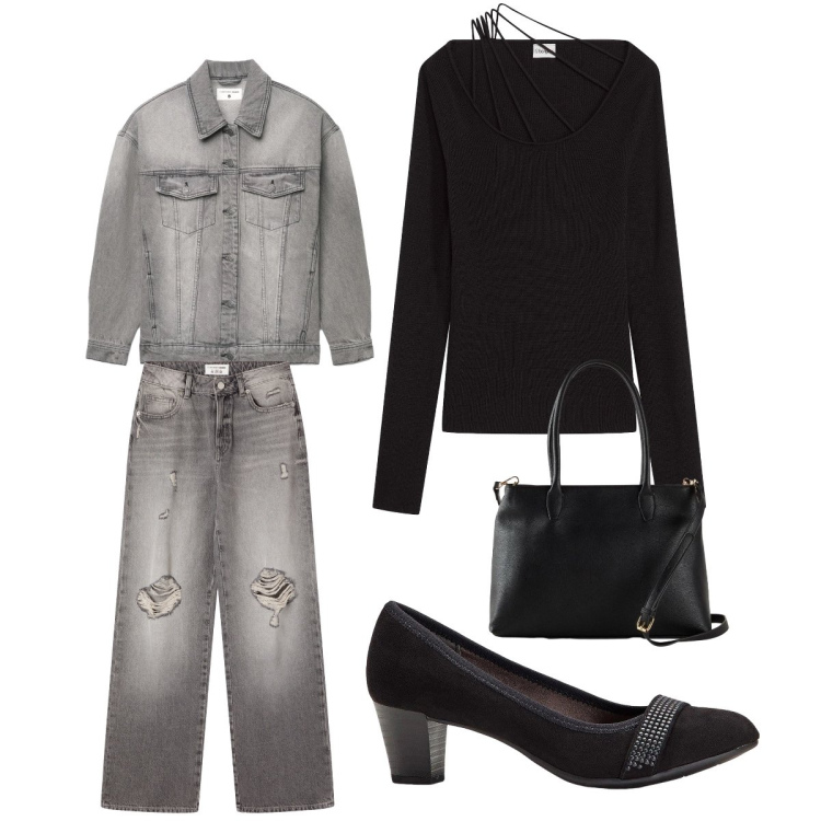 Outfit donna - Pullover particolare. Stile Urban per Scuola/Università. Abbinamento con maglieria, décolleté, borse a mano, jeans strappati, cappotti.