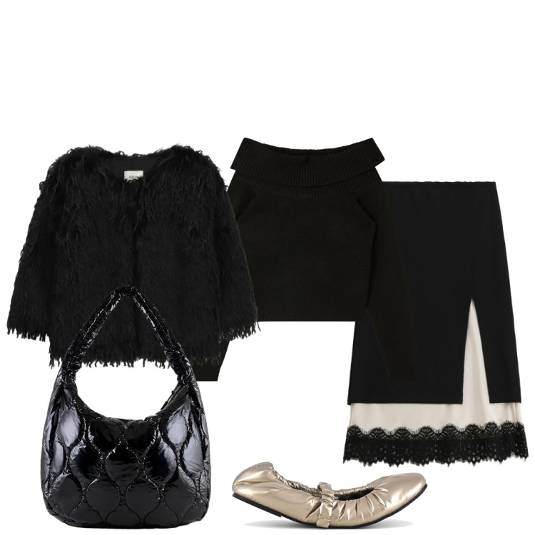 Outfit donna - Anche così per San Valentino. Stile Romantica per Serata fuori. Abbinamento con gonne longuette, blazer, maglieria, borse tote, ballerine.