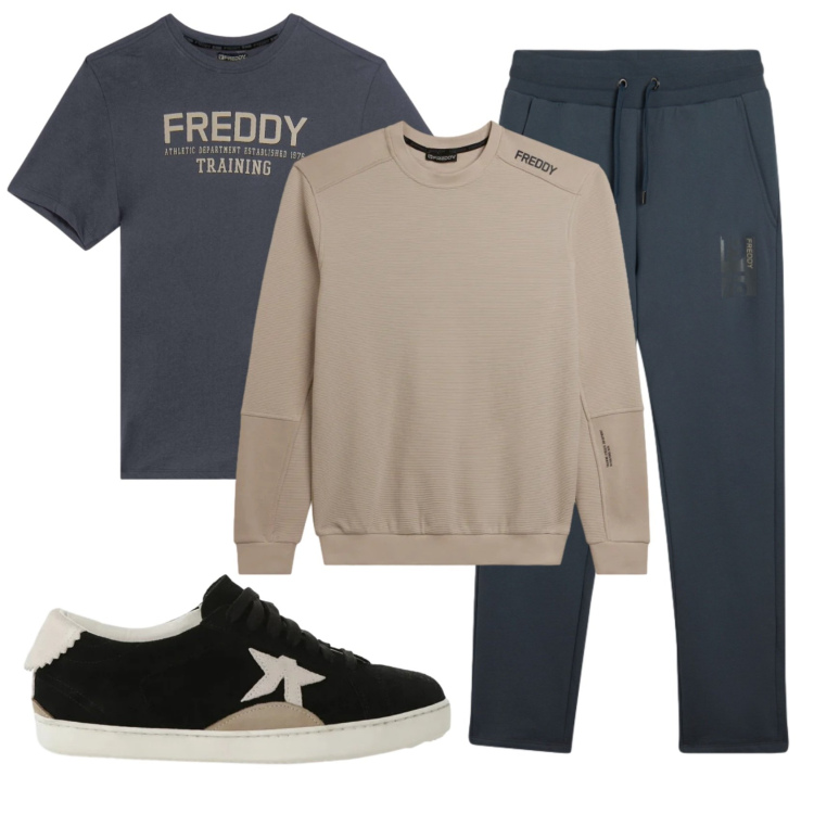 Outfit uomo - Total look #2329310. Stile Casual per Sport. Abbinamento con sneakers, felpe, pantaloni, t-shirt.
