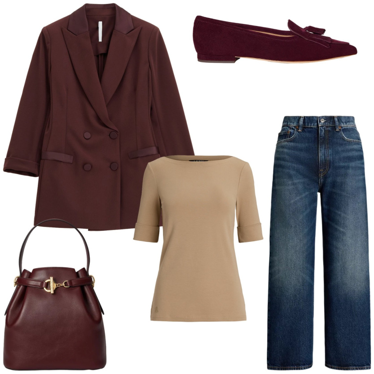Outfit donna - Ballet flat outfit ideas. Stile Trendy per Tutti i giorni. Abbinamento con blazer, borse a secchiello, jeans, t-shirt, ballerine.