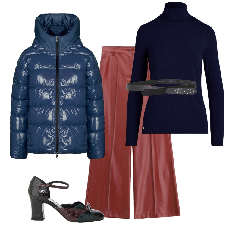 Outfit donna - Rosso cuore. Stile Casual chic per Serata fuori. Abbinamento con décolleté, cinture, pantaloni, vestiti, piumini.