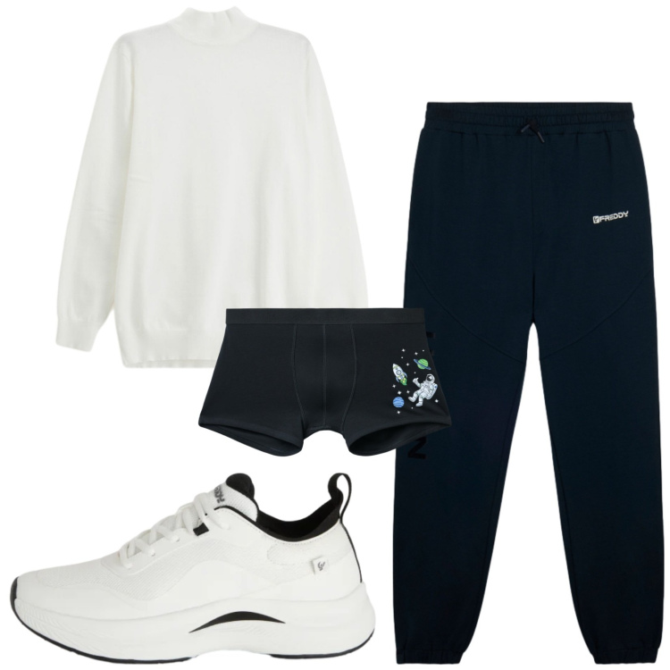 Outfit uomo - Total look #2329323. Stile Urban per Sport. Abbinamento con boxer, maglieria, sneakers, pantaloni.