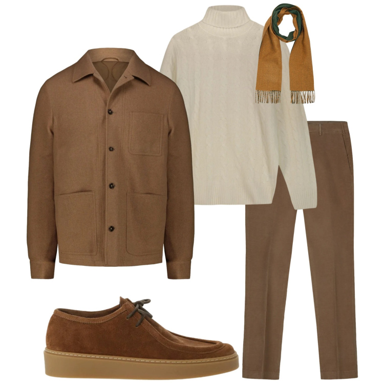 Outfit uomo - In città. Stile Urban per Tutti i giorni. Abbinamento con scarpe stringate, sciarpe, cappotti, maglieria, pantaloni.