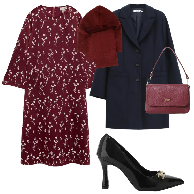 Outfit donna - Serata di domenica. per Serata fuori. Abbinamento con vestiti midi/longuette, décolleté, borse a tracolla, cappotti, sciarpe.