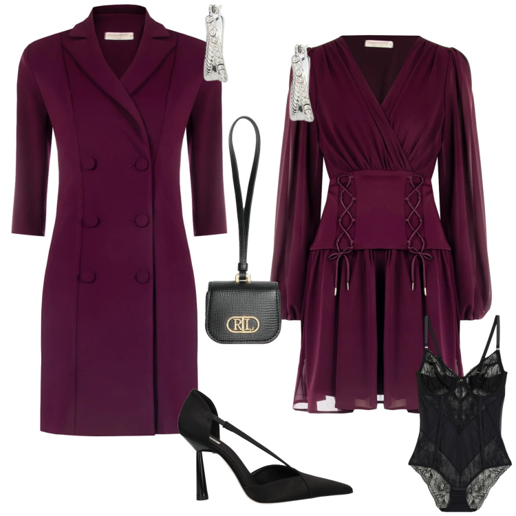 Outfit donna - Romantica serata evento speciale. Stile Romantica per Serata fuori. Abbinamento con body, décolleté, vestiti a tubino, vestiti chemisier, orecchini, pochette.