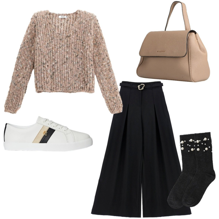 Outfit donna - Tempo libero. Stile Casual per Tutti i giorni. Abbinamento con zaini, pantaloni, calzini, maglieria, sneakers.