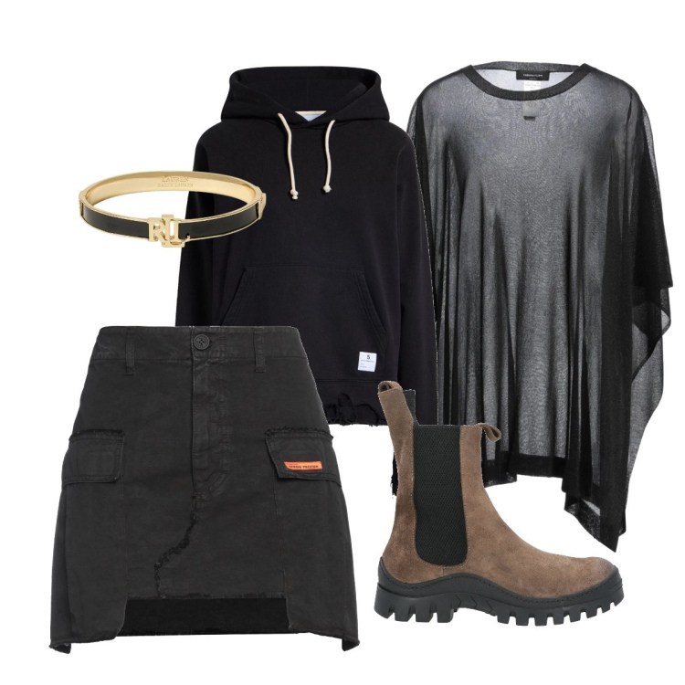 Outfit donna - Rock. Stile Rock per Tutti i giorni. Abbinamento con stivaletti chelsea, cappotti, felpe con cappuccio, minigonne, braccialetti.