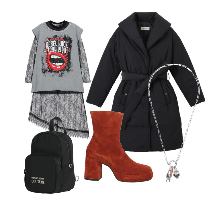 Outfit donna - Stivaletti ruggine per dare colore. Stile 70s per Scuola/Università. Abbinamento con zaini, stivaletti, vestiti, piumini, ciondoli.