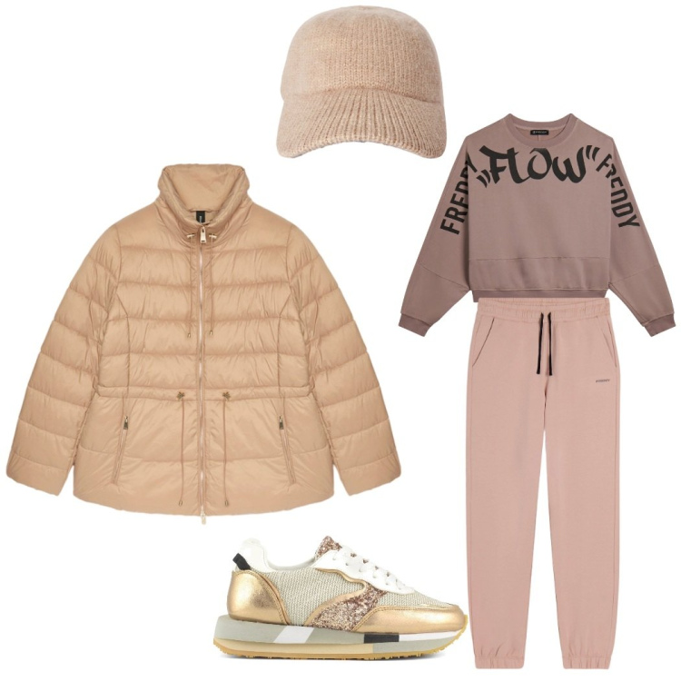 Outfit donna - Sportiva. Stile Sporty chic per Sport. Abbinamento con cappelli con visiera, pantaloni, felpe, piumini, sneakers.