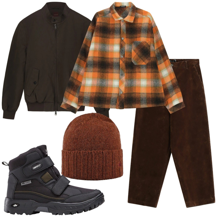 Outfit uomo - In campagna. Stile Urban per Tutti i giorni. Abbinamento con stivali e stivaletti, pantaloni, camicie, cappelli, bomber.