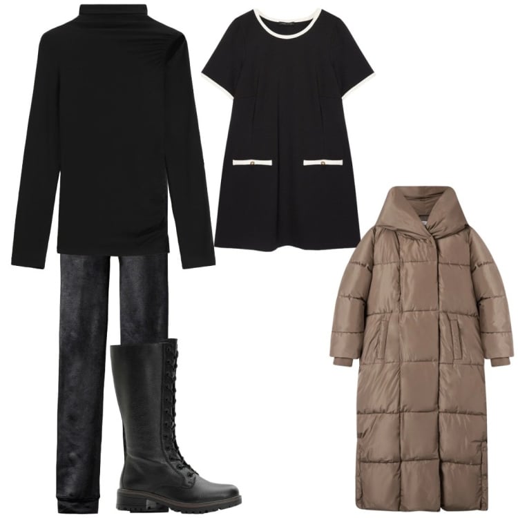 Outfit donna - Pratica. Stile Casual per Tutti i giorni. Abbinamento con stivali, cappotti, leggings, pullovers, vestiti corti.