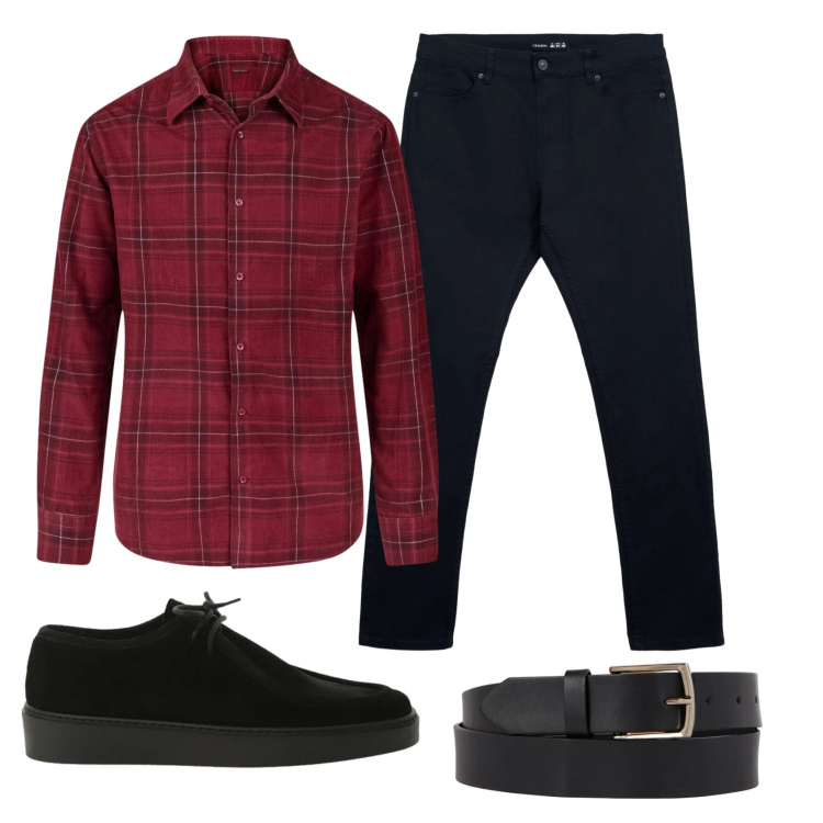 Outfit uomo - Total look #2329412. Stile Casual per Ufficio. Abbinamento con scarpe stringate, pantaloni skinny, camicie, cinture.