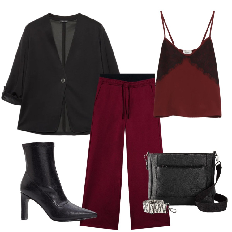 Outfit donna - Total look #2329415. Stile Chic per Serata fuori. Abbinamento con borse a tracolla, stivaletti, top, pantaloni, blazer.