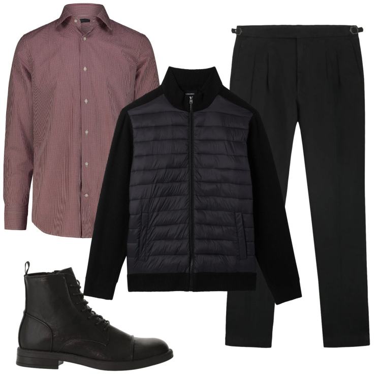 Outfit uomo - Total look #2329417. Stile Casual per Ufficio. Abbinamento con piumini, anfibi, camicie, pantaloni.