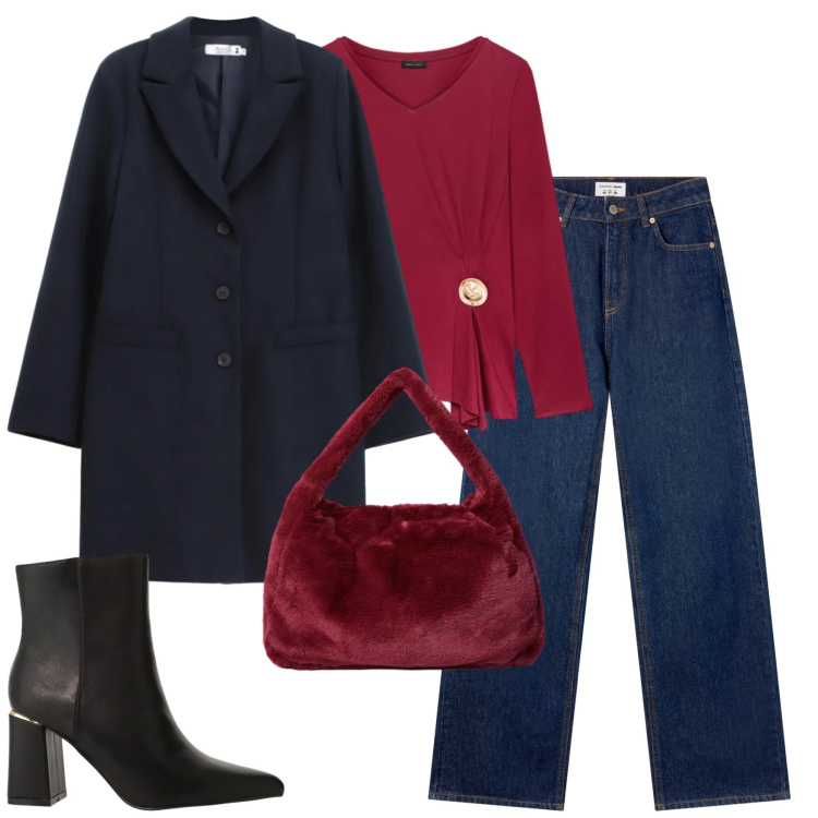 Outfit donna - Febbraio. Stile Casual chic per Tutti i giorni. Abbinamento con stivaletti, jeans, cappotti, t-shirt, borse a spalla.