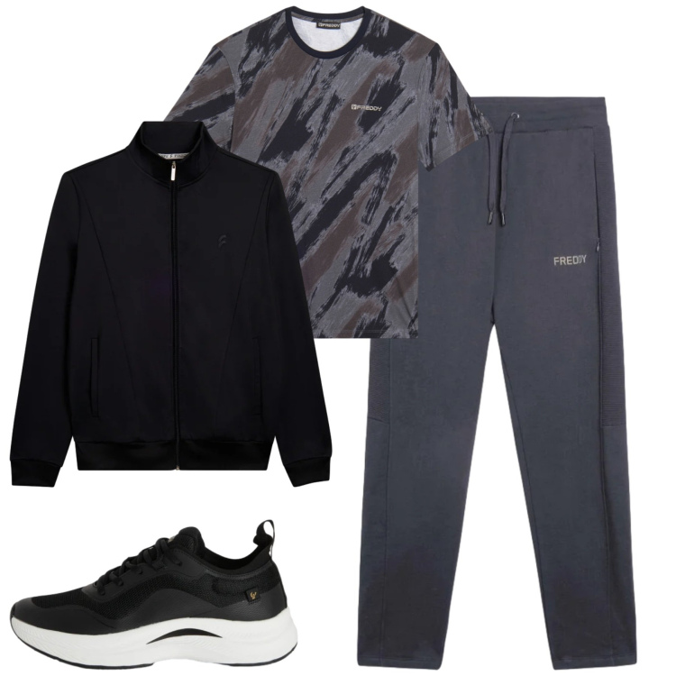 Outfit uomo - Freddy. Stile Casual per Tutti i giorni. Abbinamento con sneakers, bomber, pantaloni, t-shirt.