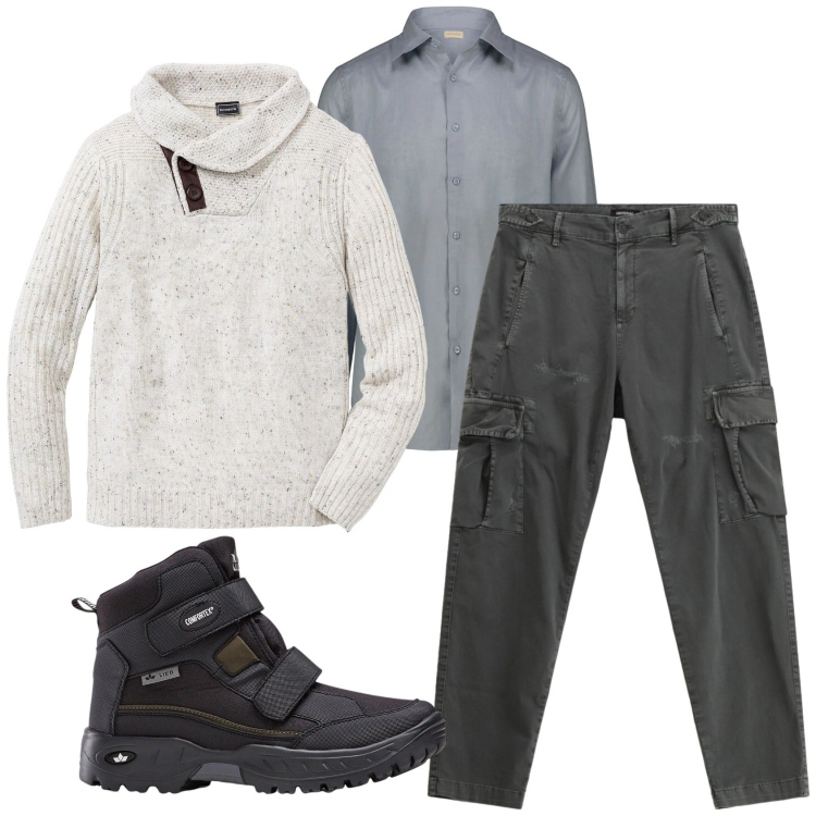Outfit uomo - Total look #2329429. Stile Casual per Tutti i giorni. Abbinamento con maglieria, stivali e stivaletti, pantaloni cargo, camicie.