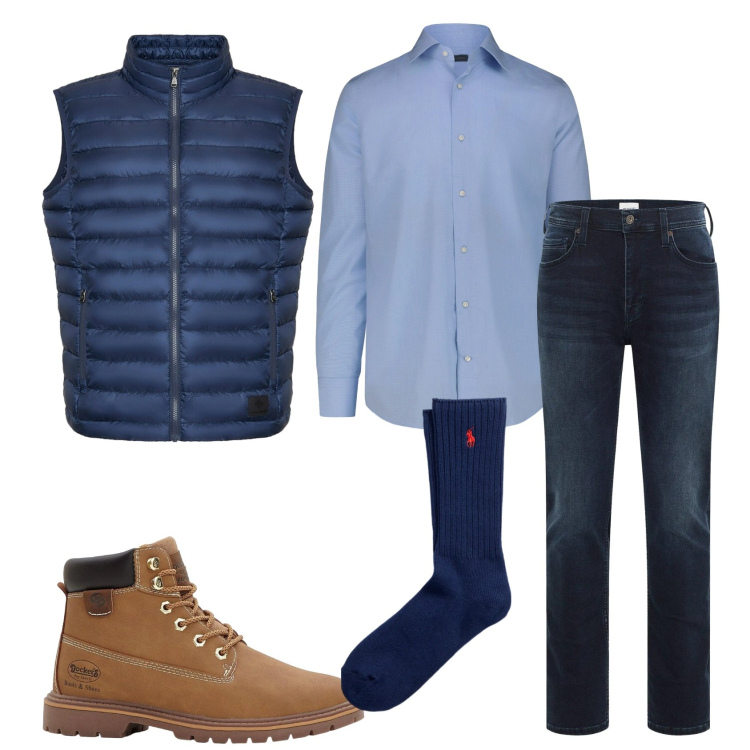 Outfit uomo - Total look #2329431. Stile Casual per Tutti i giorni. Abbinamento con jeans slim fit, stivali e stivaletti, calzini, piumini, camicie.