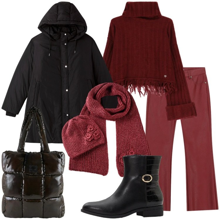 Outfit donna - Stivaletti comodi. Stile Basic per Scuola/Università. Abbinamento con sciarpe, stivaletti, eskimo, pantaloni, maglieria, shopping bag.