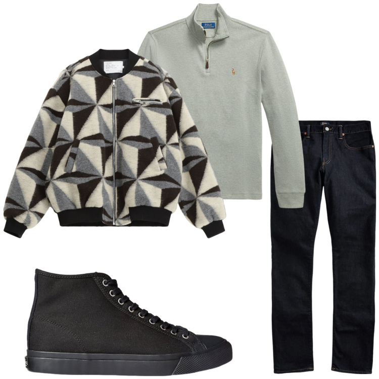 Outfit uomo - Total look #2329438. Stile Casual per Tutti i giorni. Abbinamento con giacche, sneakers, jeans, pullovers.